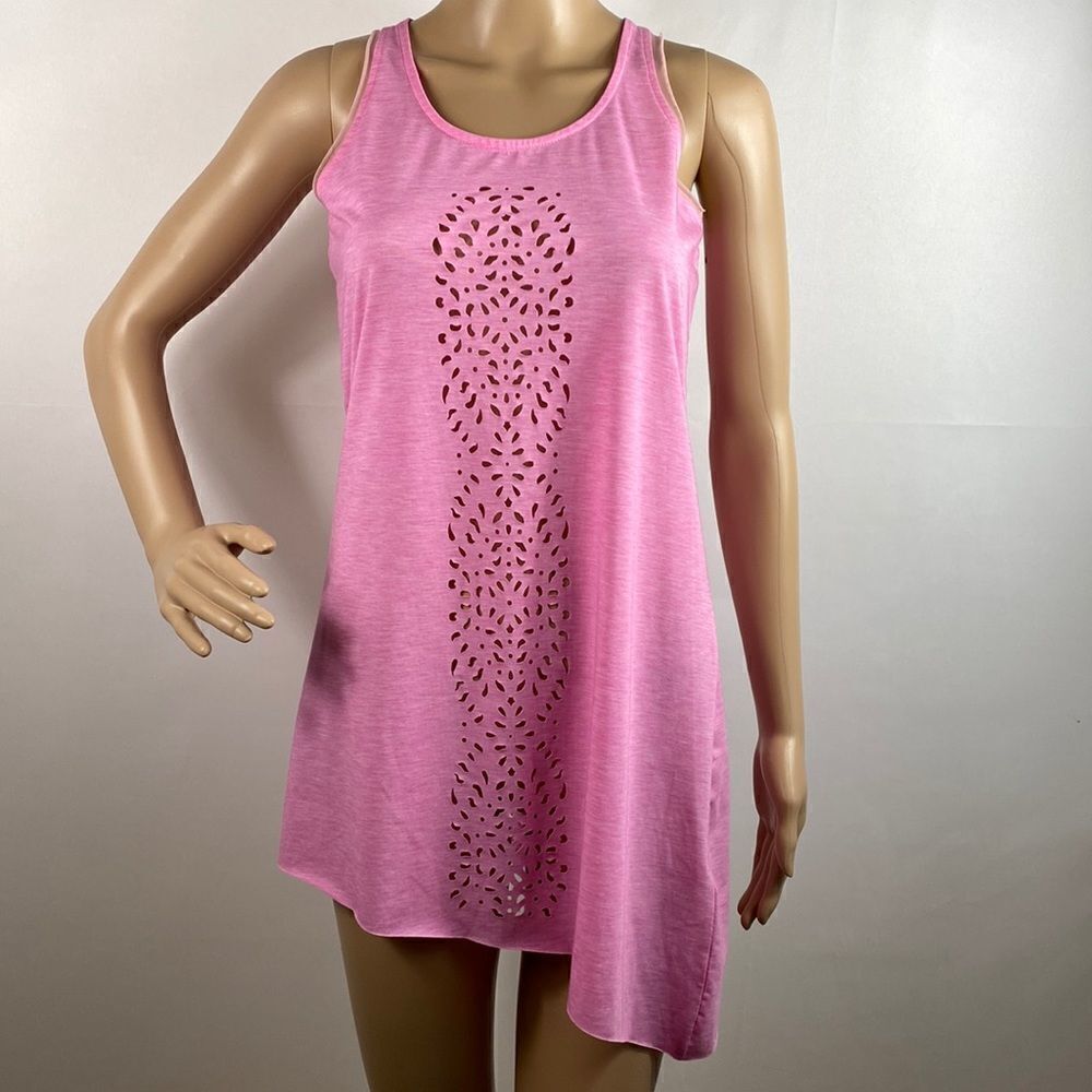 Nanette Lepore pink asymmetrical hem eyelet detail tunic top size XS